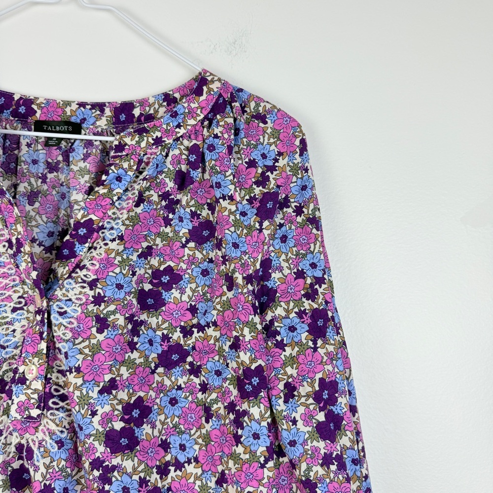 Talbots Floral Boho Peasant Tossed Ditsy Embroidered Blouse - Picture 4 of 8